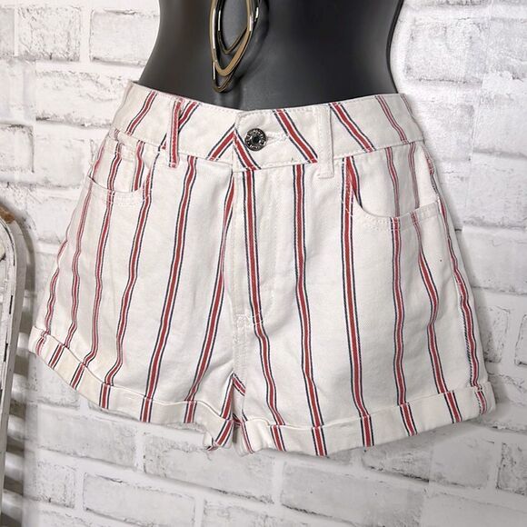 PACSUN Striped Mom Short High Waist Jean Shorts Beach Surf Size 25 - Picture 4 of 8